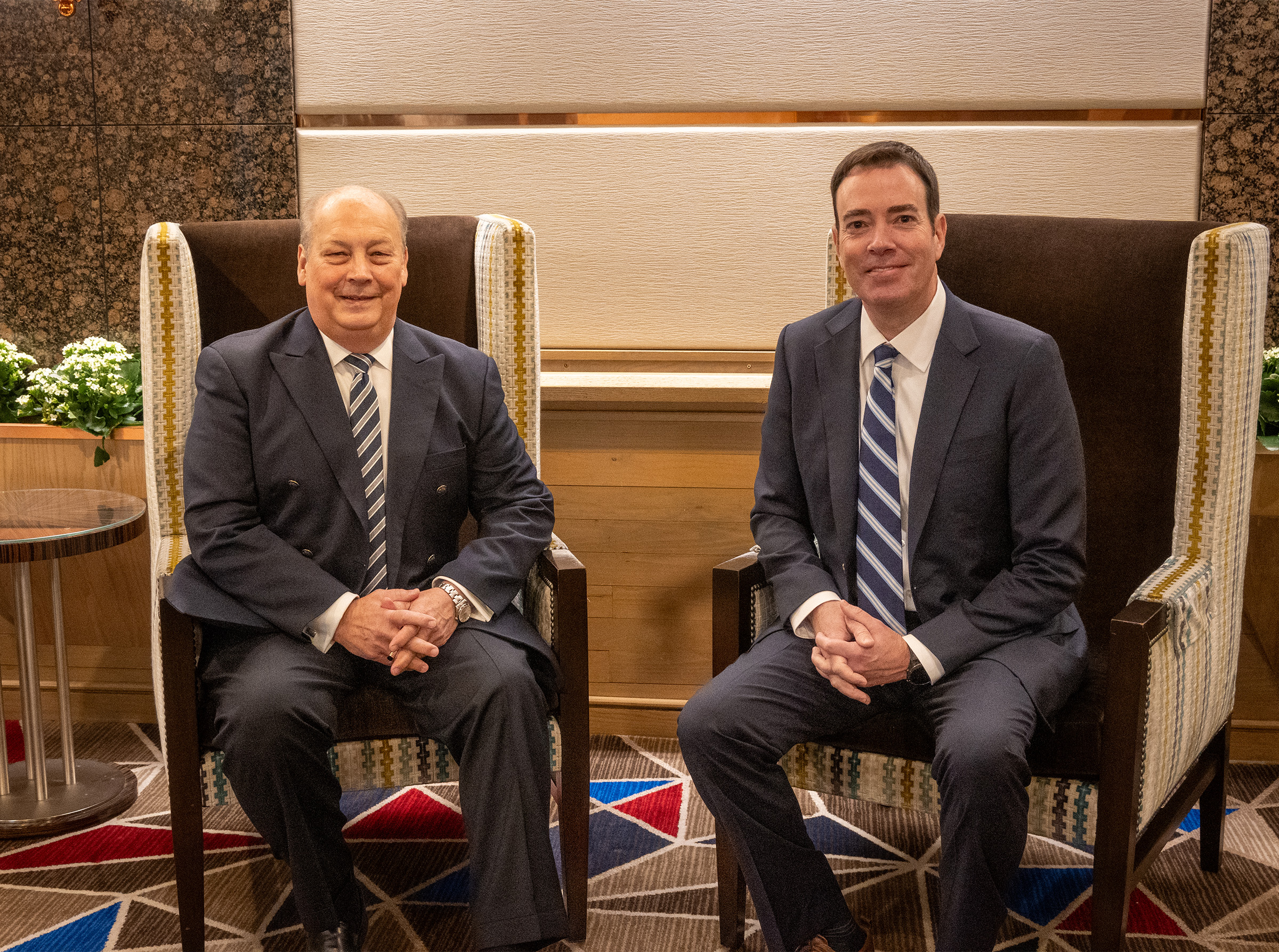 Mike Spier (right), USW Vice President of Overseas Operations, has been selected to replace Vince Peterson (left) as USW’s next President and CEO on July 1, 2025.